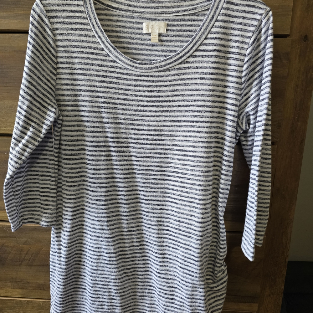 a:glow Blue and White Striped Long Sleeve Maternity Top